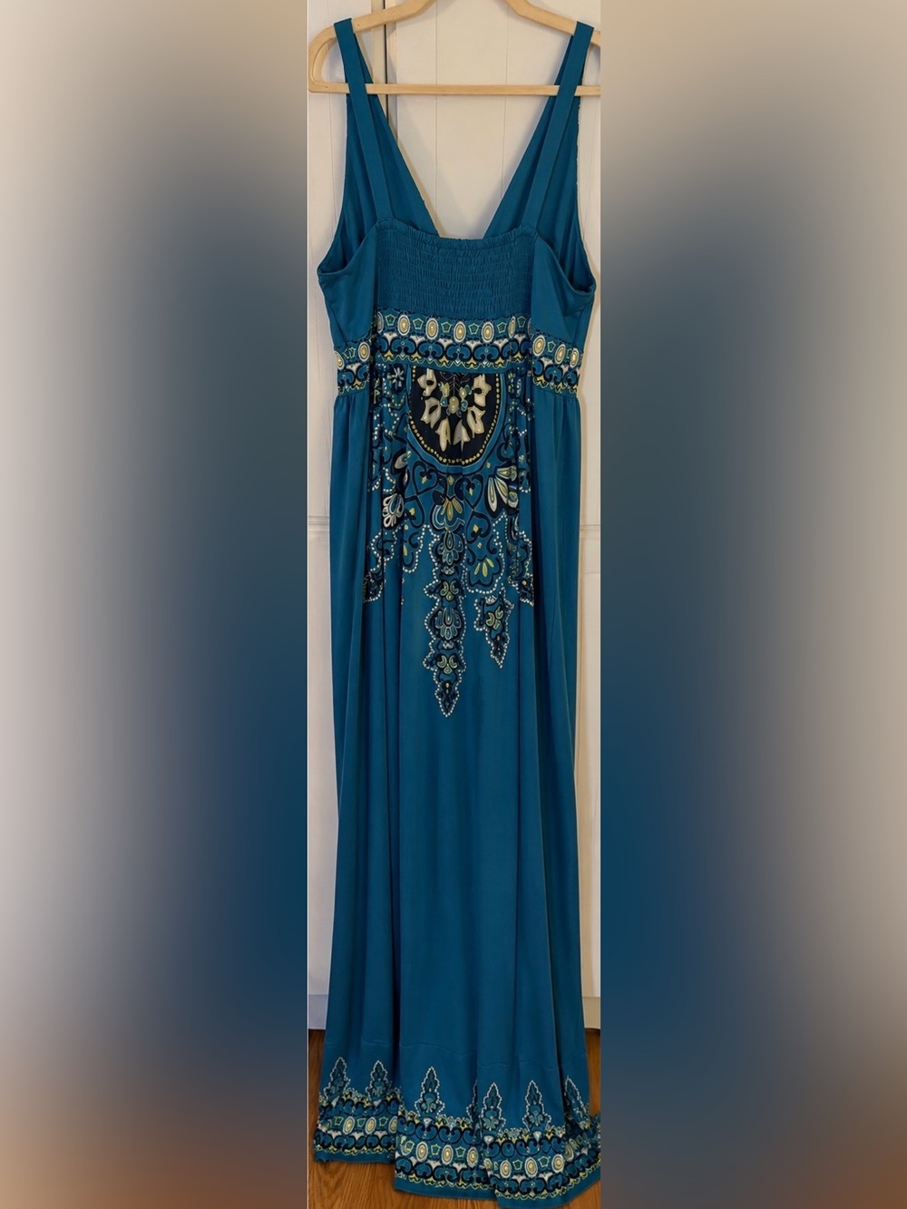 Vintage Y2K INC Teal Paisley Whimsigoth Boho Empire Waist Stretch Maxi Dress XL - Picture 3 of 4